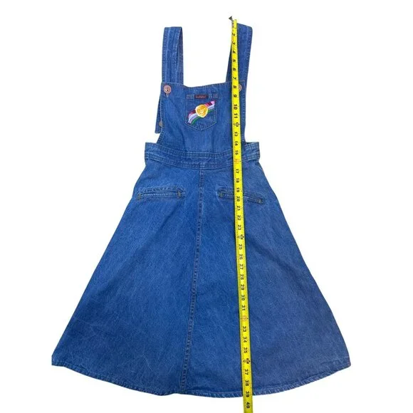 Vtg 70's Landlubber Denim Overall Pinafore Jumper Dress Rainbow Embroidery Retro - Picture 9 of 14